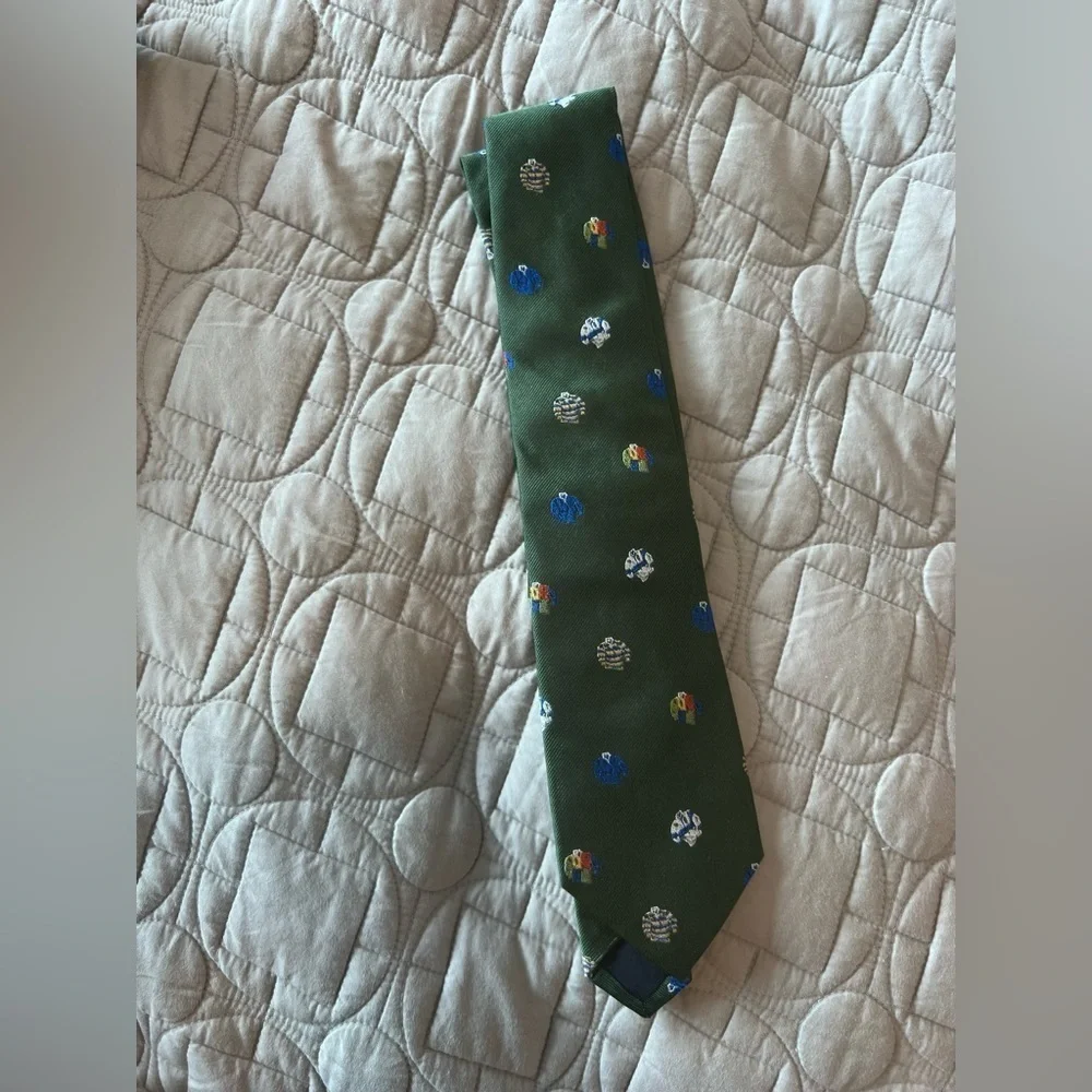J. Crew Green and Blue Silk Tie with Pattern